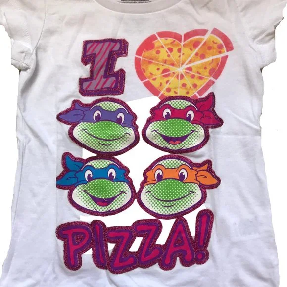 💲Teenage Mutant Ninja Turtles Toddler Girls T Shirt - I Love Pizza - Picture 2 of 2